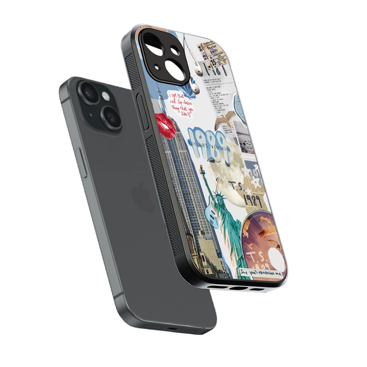 1989 Swift Era sleek iphone 15 cover with tempered glass back and TPU edges