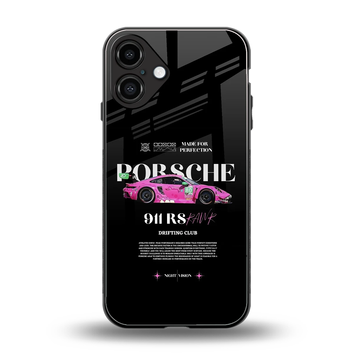 911 Drifting Club back phone cover | glass case for iphone 16 plus
