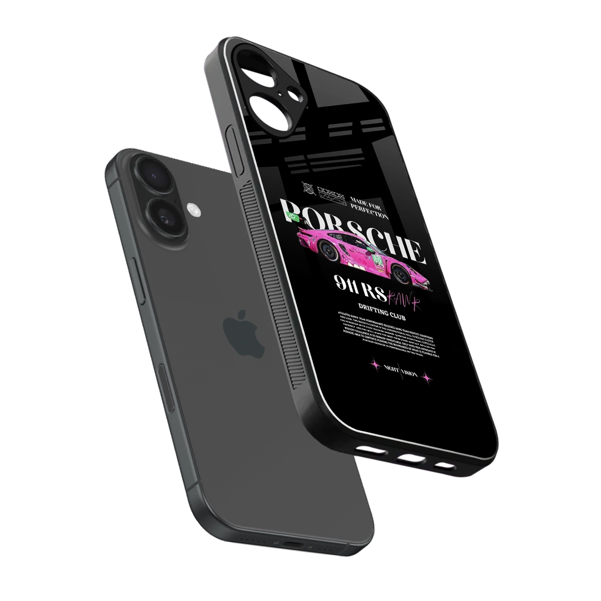 911 Drifting Club sleek iphone 16 plus cover with tempered glass back and TPU edges