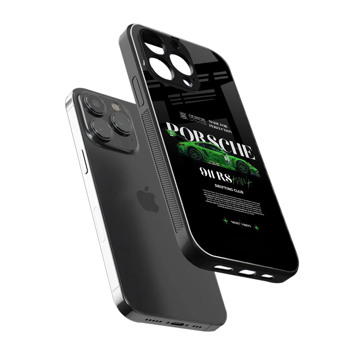 911 RS Drifting Club sleek iphone 15 pro max cover with tempered glass back and TPU edges