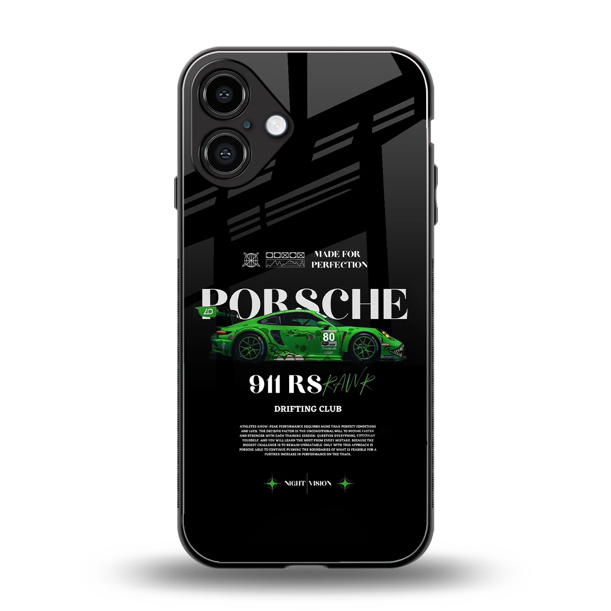 911 RS Drifting Club back phone cover | glass case for iphone 16 plus