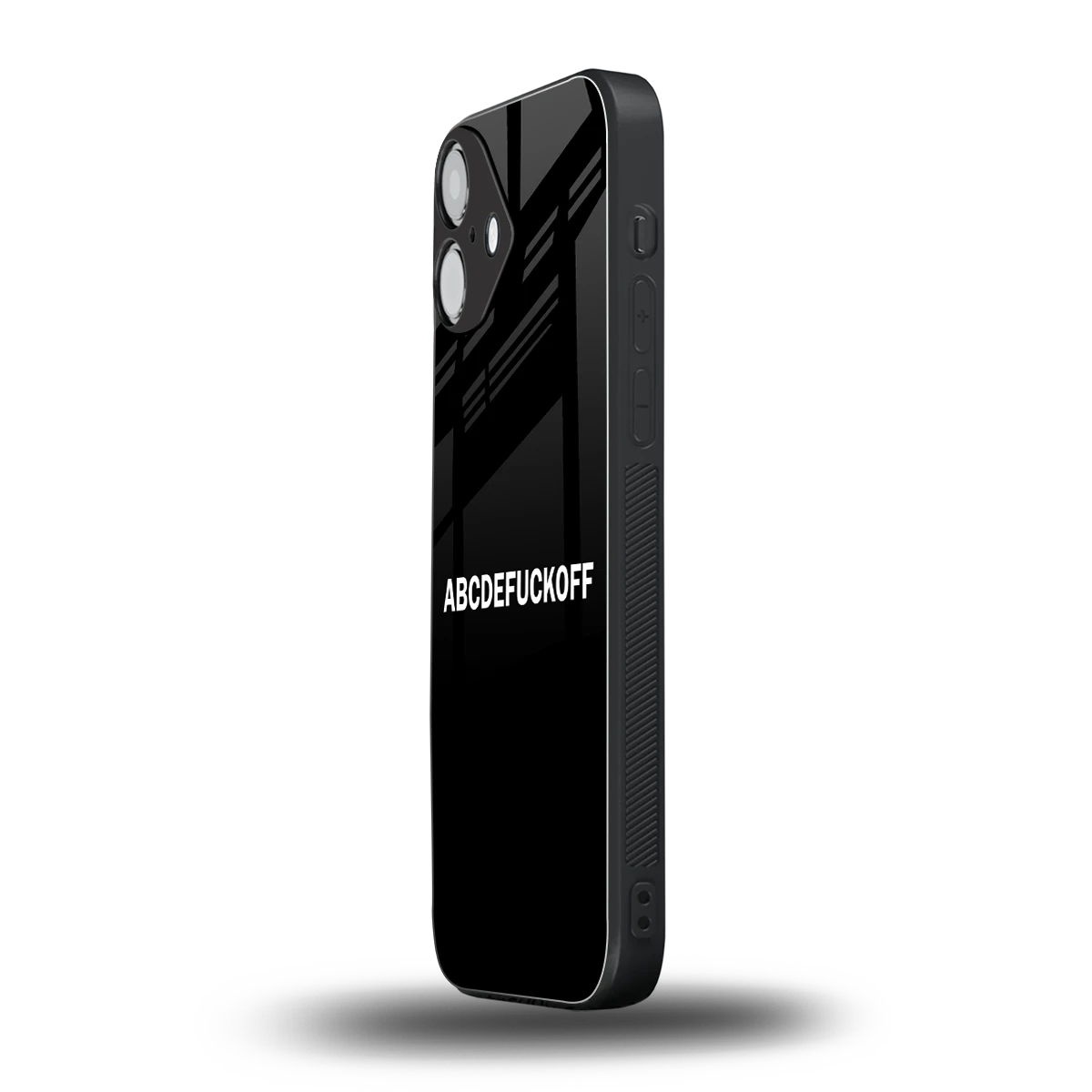 ABCDEFUCKOFF Black iphone 16 plus mobile cover | shockproof glass phone case