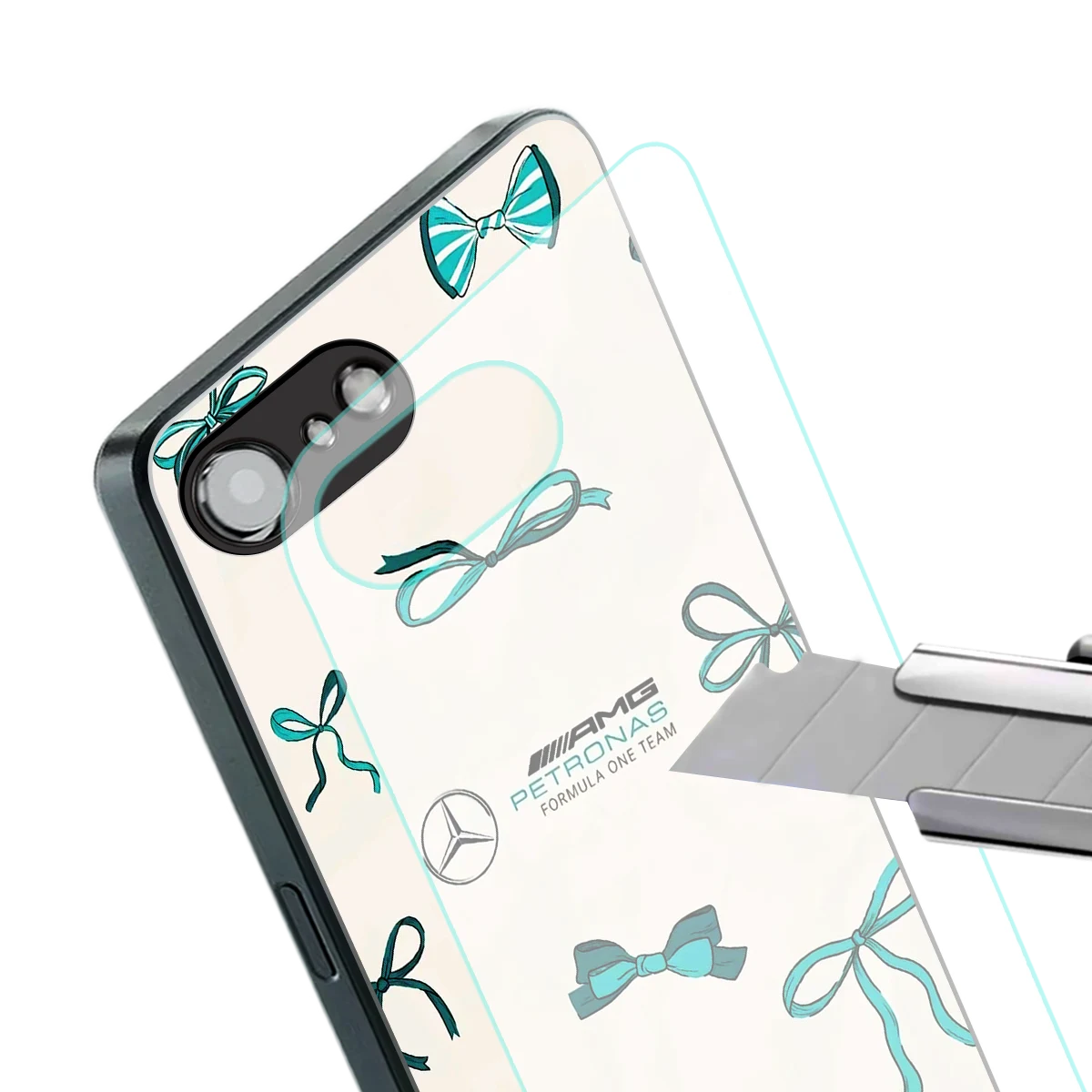 AMG X Bows stylish phone case for iphone 16e | glossy glass and slim fit