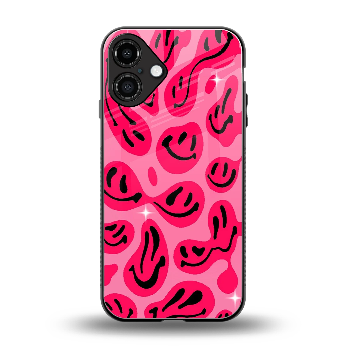 Acid Smiles Pink back phone cover | glass case for iphone 16 plus