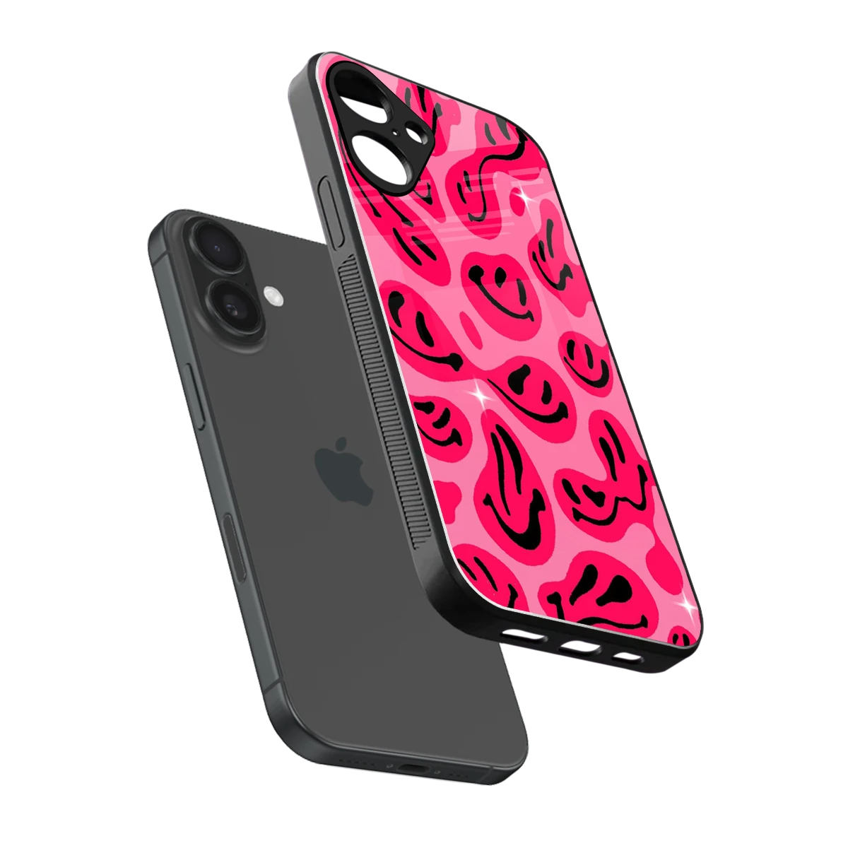Acid Smiles Pink sleek iphone 16 plus cover with tempered glass back and TPU edges