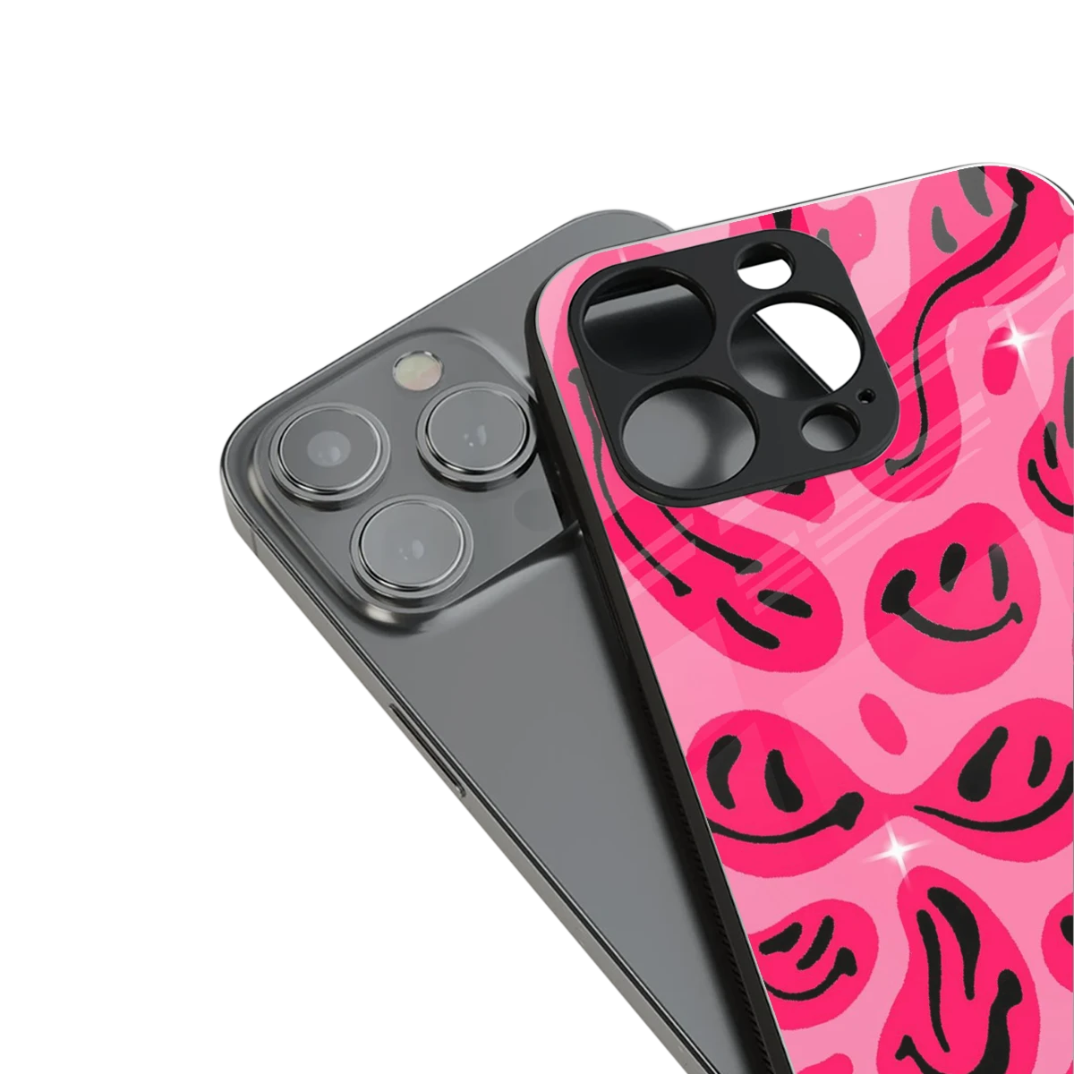 Acid Smiles Pink stylish phone case for iphone 14 pro max | glossy glass and slim fit