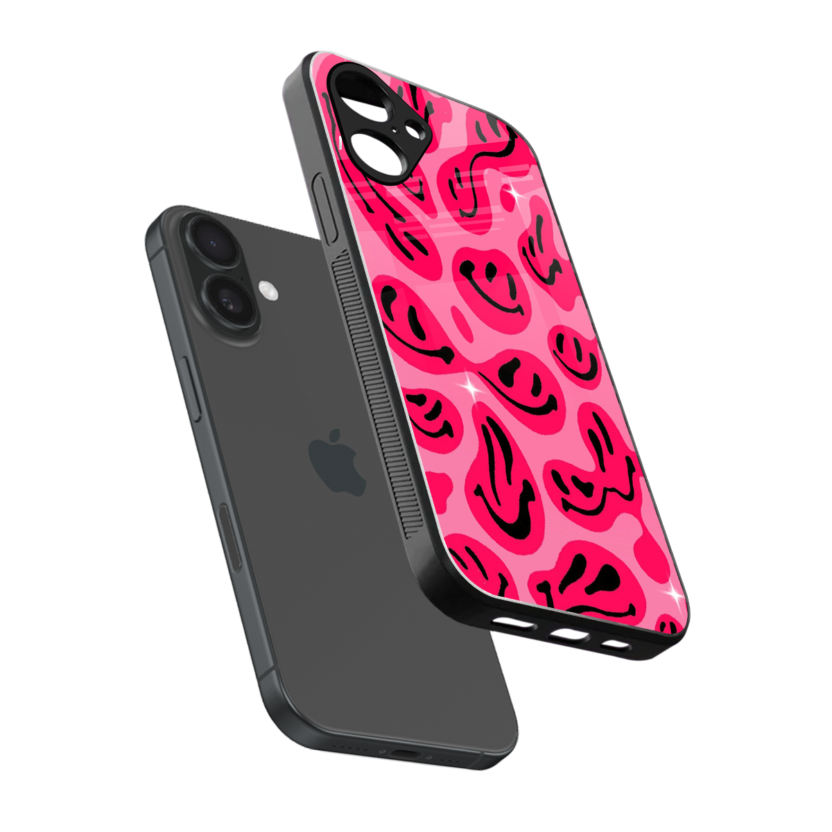 Acid Smiles Pink Phone Case for Iphone 16 | Glass Case