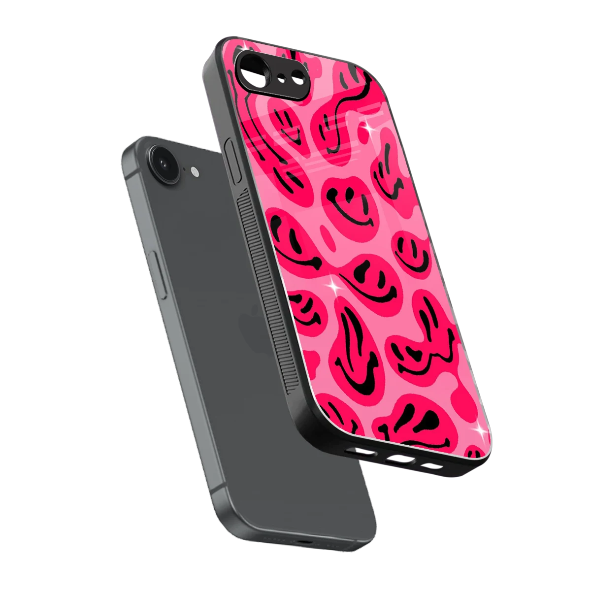 Acid Smiles Pink sleek iphone 16e cover with tempered glass back and TPU edges