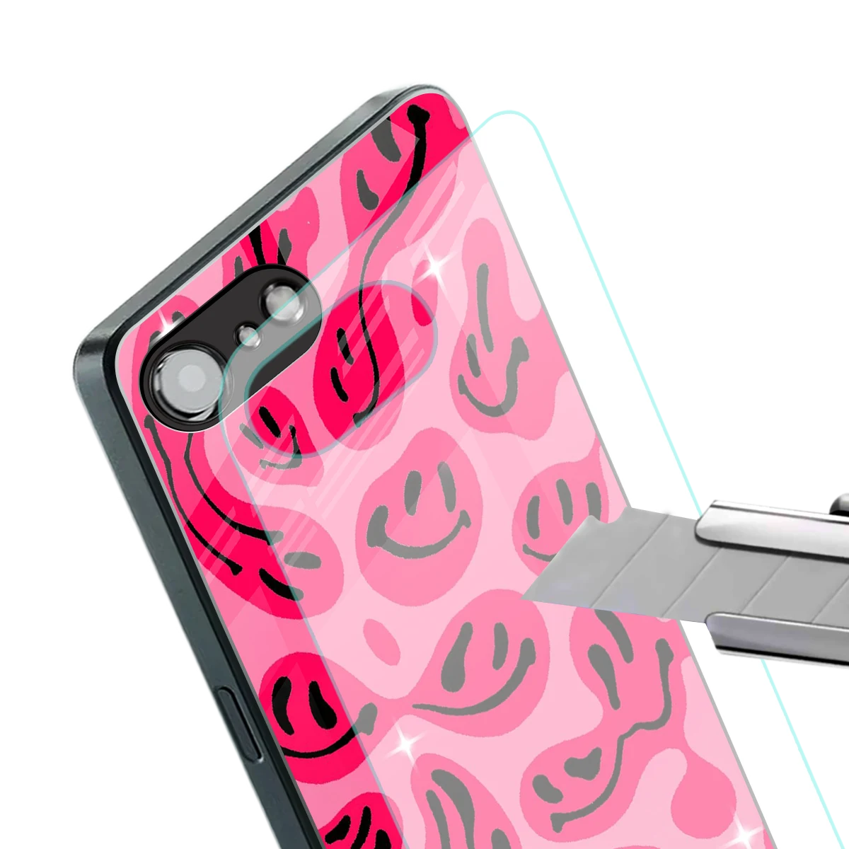 Acid Smiles Pink stylish phone case for iphone 16e | glossy glass and slim fit