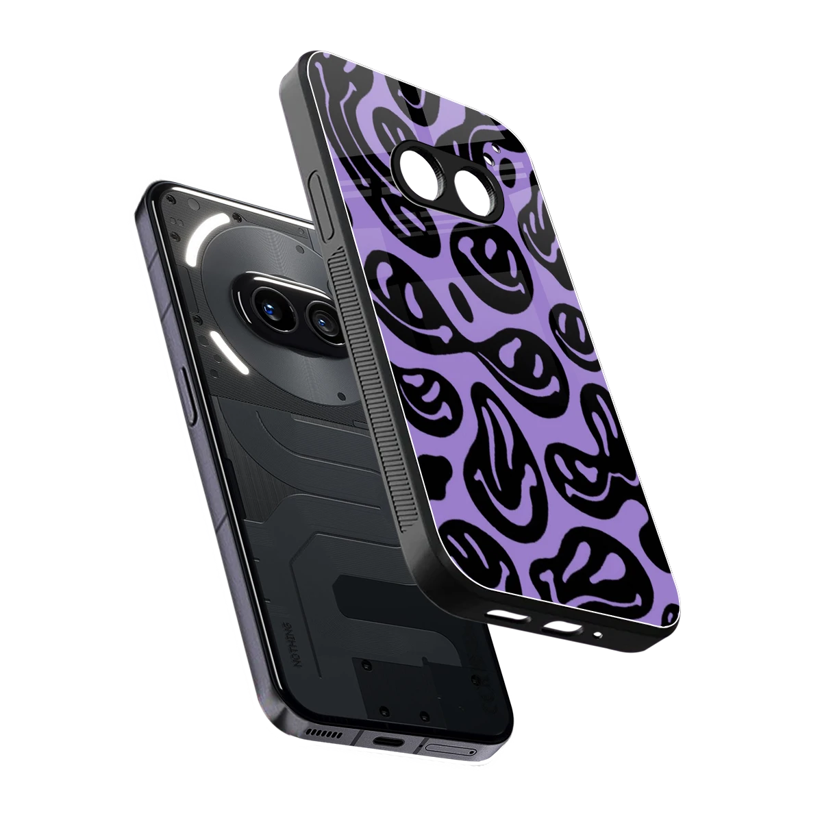 Acid Smiles Purple sleek nothing phone 2a cover with tempered glass back and TPU edges