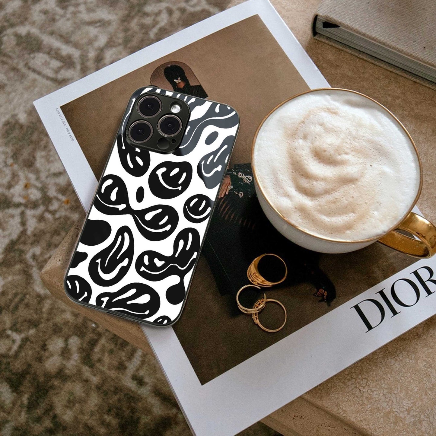 Acid Smiles BW Phone Case for Iphone 16 | Glass Case