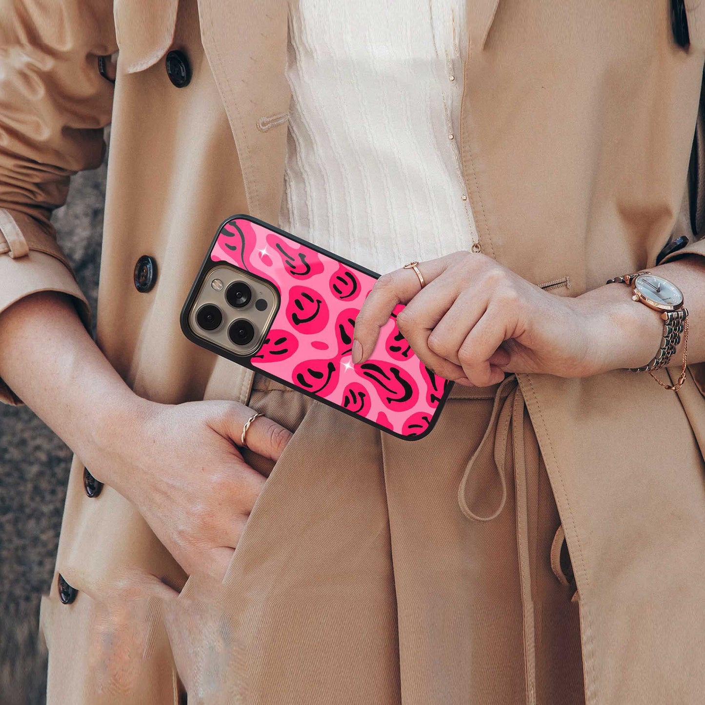 Acid Smiles Pink Phone Case for Iphone 16 | Glass Case