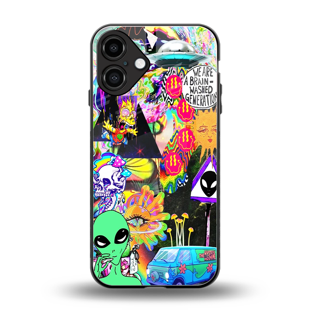 Alien Escape back phone cover | glass case for iphone 16 plus