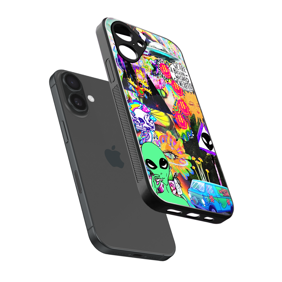 Alien Escape sleek iPhone 16 cover with tempered glass back and TPU edges