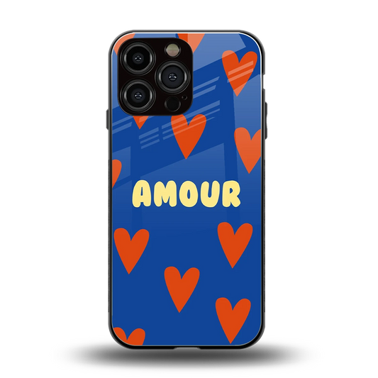 Amour Blue back phone cover | glass case for iphone 14 pro max