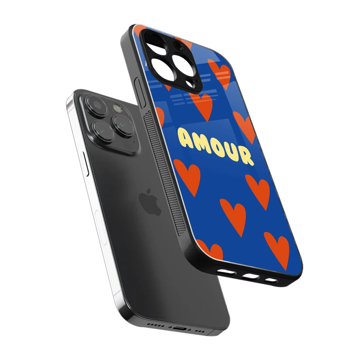 Amour Blue sleek iphone 13 pro cover with tempered glass back and TPU edges