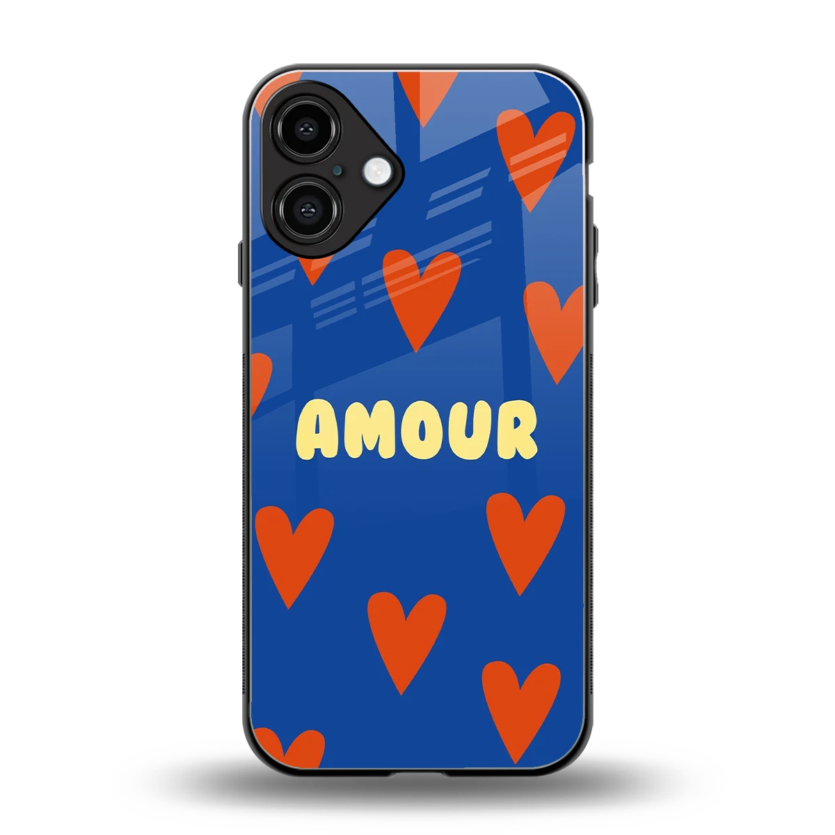 Amour Blue back phone cover | glass case for iphone 16 plus