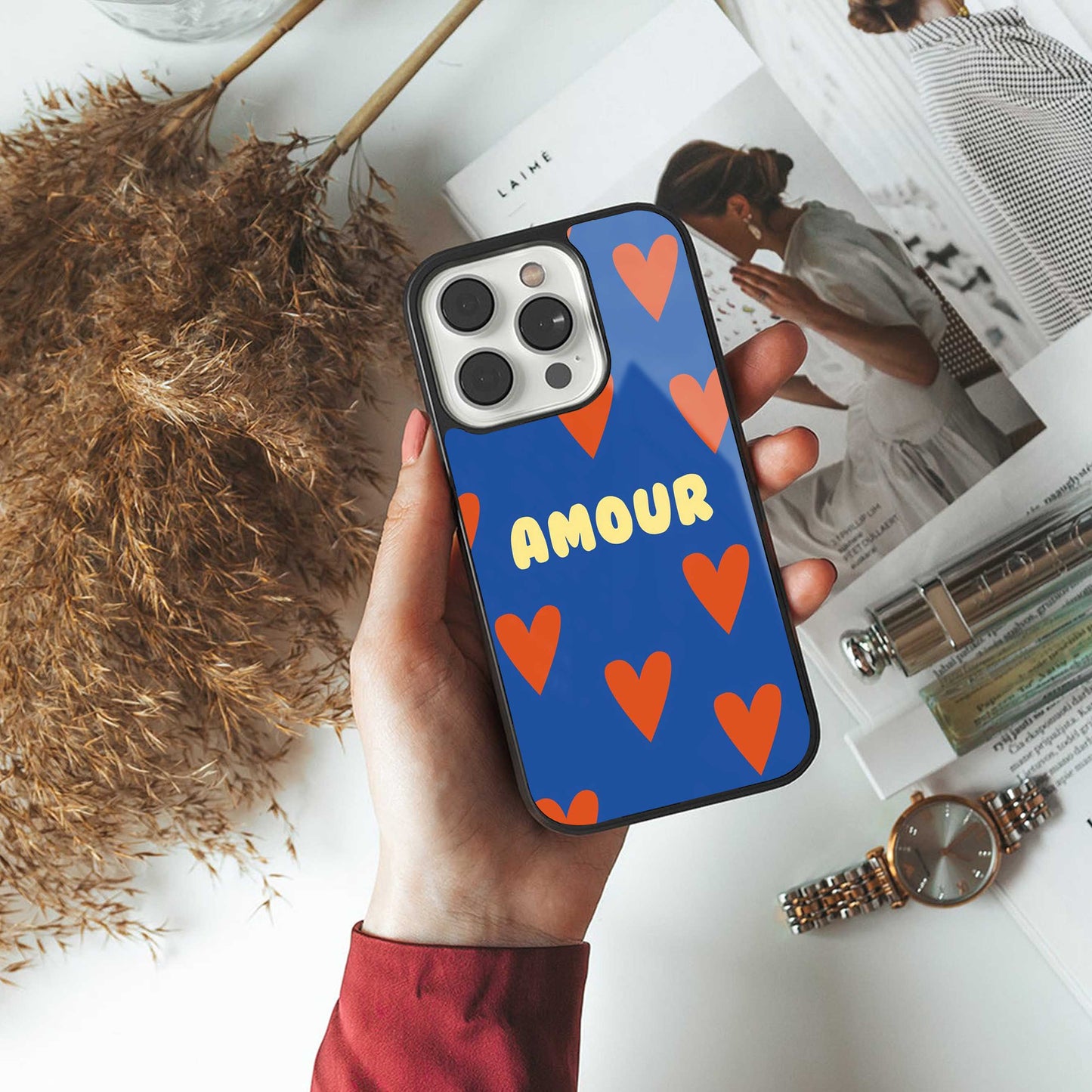 Amour Blue Phone Case for Iphone 16 | Glass Case