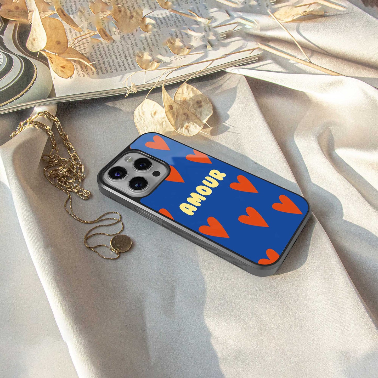 Amour Blue Phone Case for Iphone 16 | Glass Case