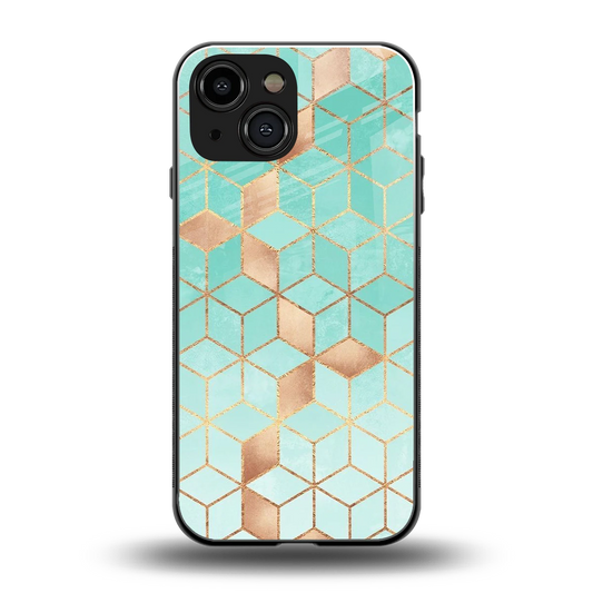 Aqua Mosaic back phone cover | glass case for iphone 13 mini