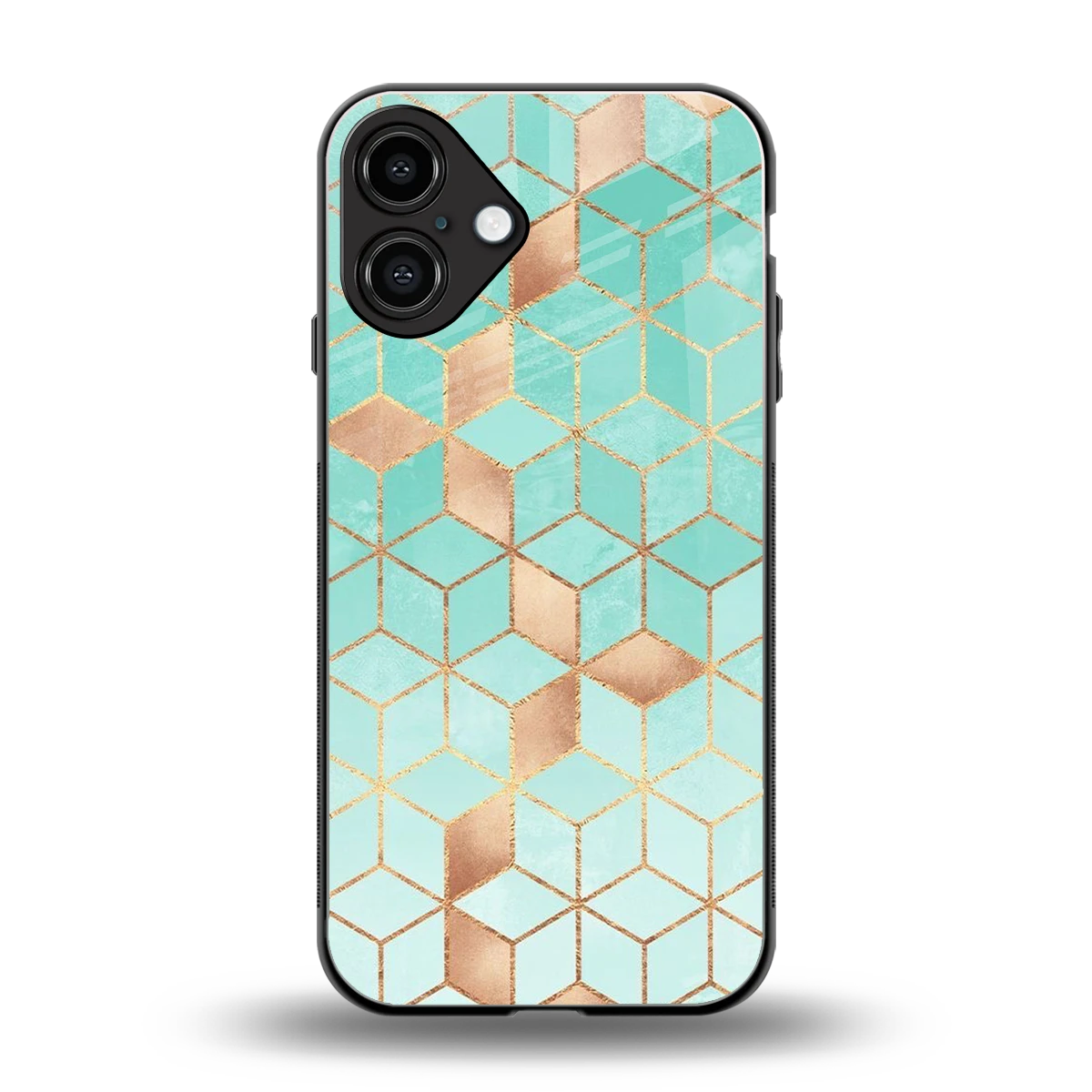 Aqua Mosaic back phone cover | glass case for iphone 16 plus