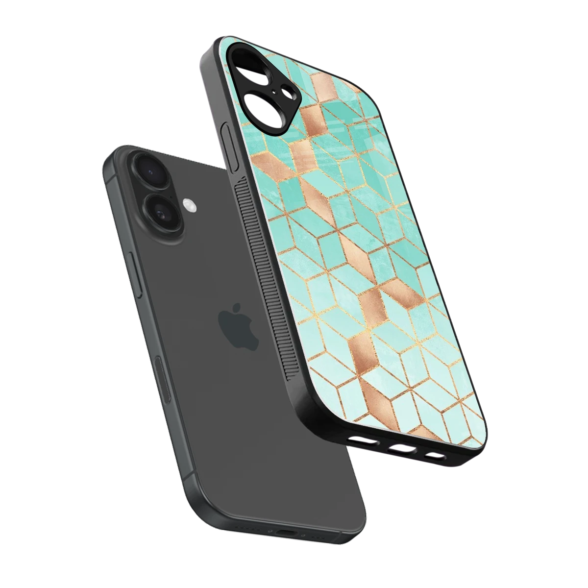 Aqua Mosaic sleek iphone 16 plus cover with tempered glass back and TPU edges