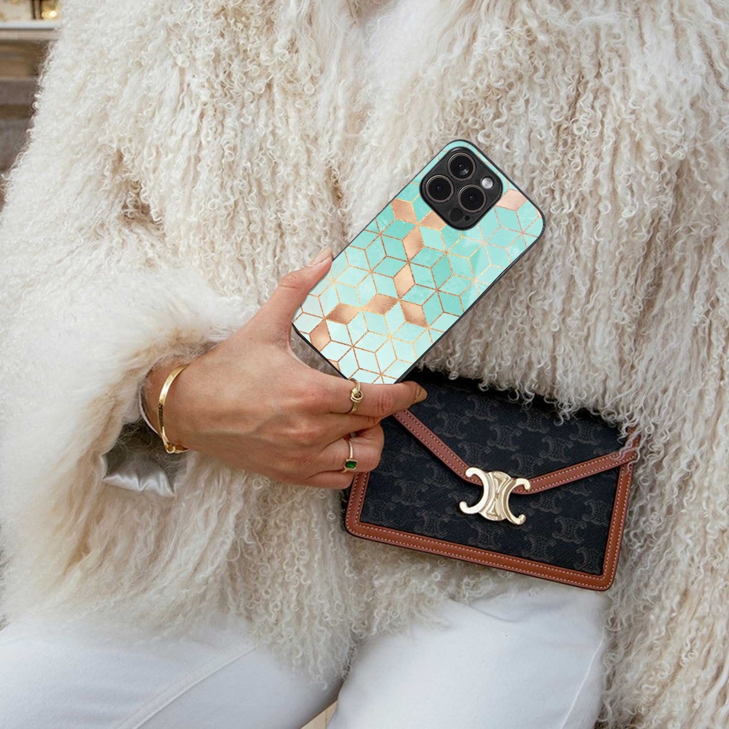 Aqua Mosaic Phone Case for Iphone 16 | Glass Case