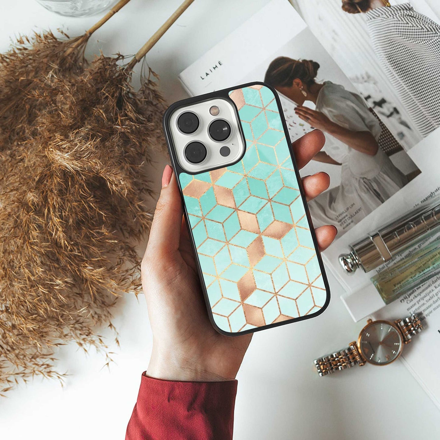 Aqua Mosaic Phone Case for Iphone 16 | Glass Case