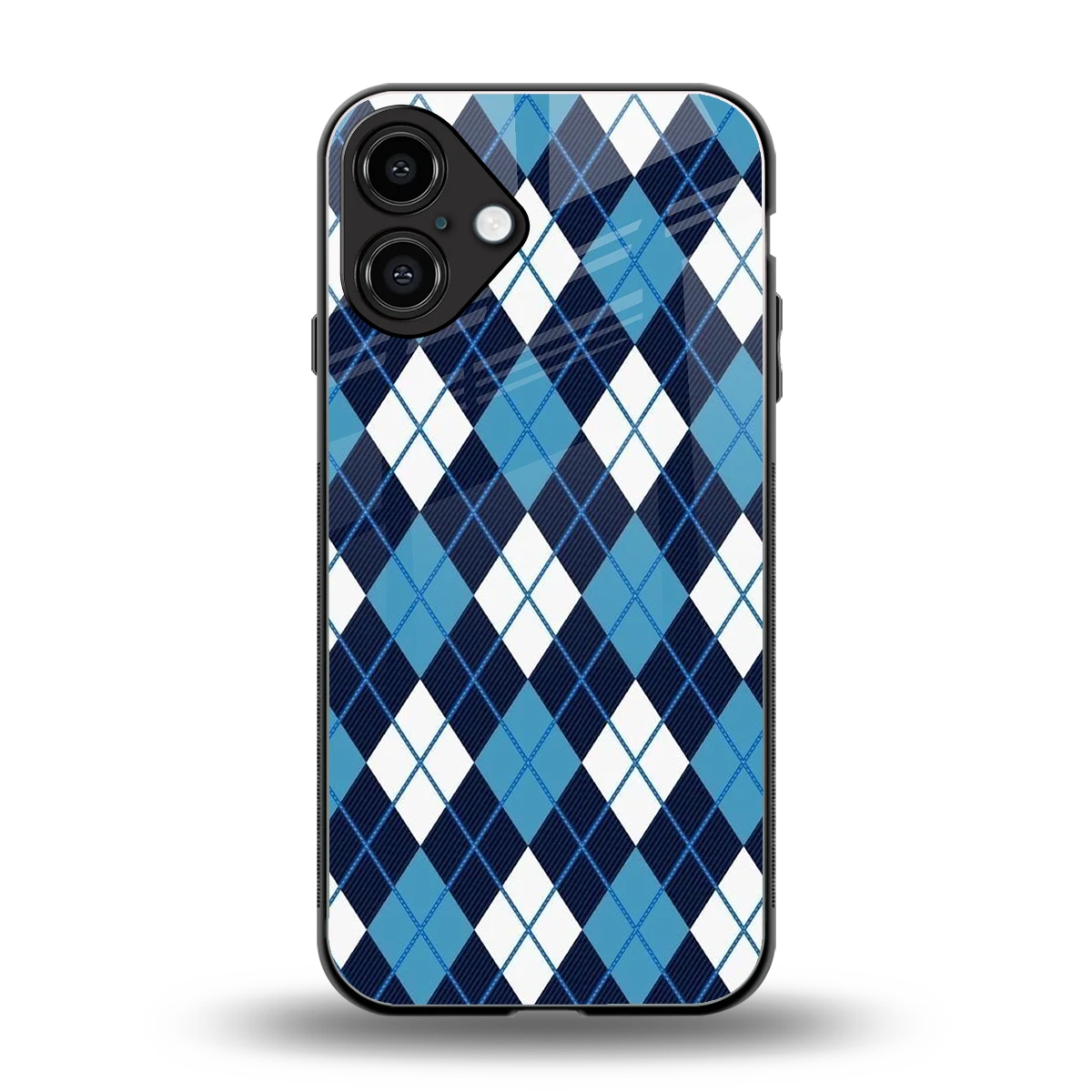 Argyle Blue back phone cover | glass case for iphone 16 plus