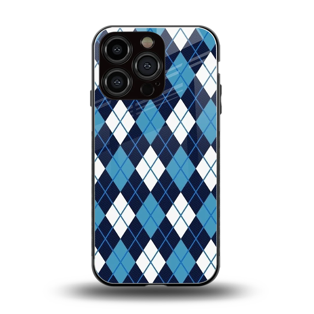 Argyle Blue back phone cover | glass case for iphone 16 pro