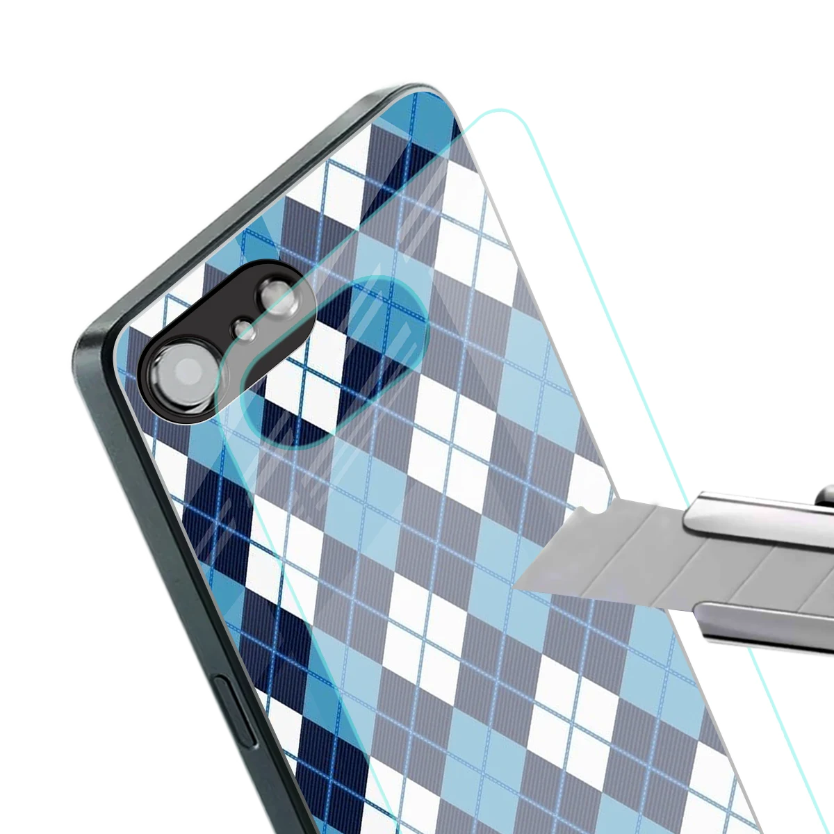Argyle Blue stylish phone case for iphone 16e | glossy glass and slim fit