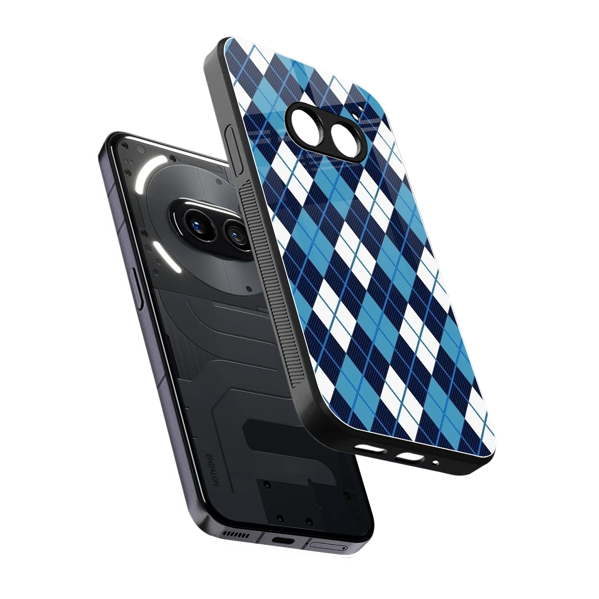Argyle Blue sleek nothing phone 2a cover with tempered glass back and TPU edges