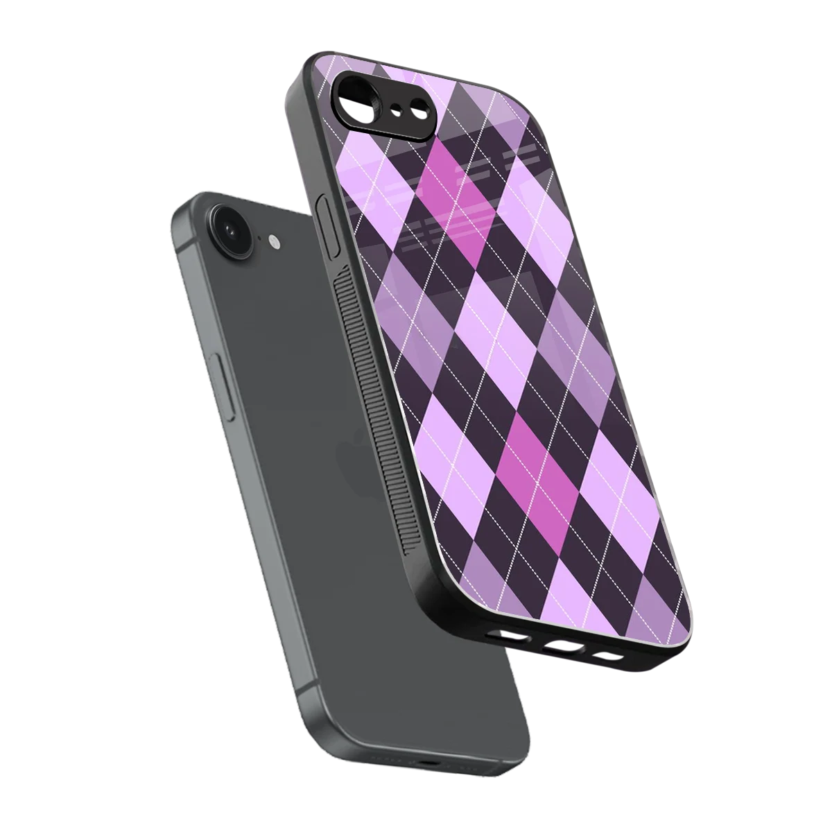 Argyle Purple sleek iphone 16e cover with tempered glass back and TPU edges