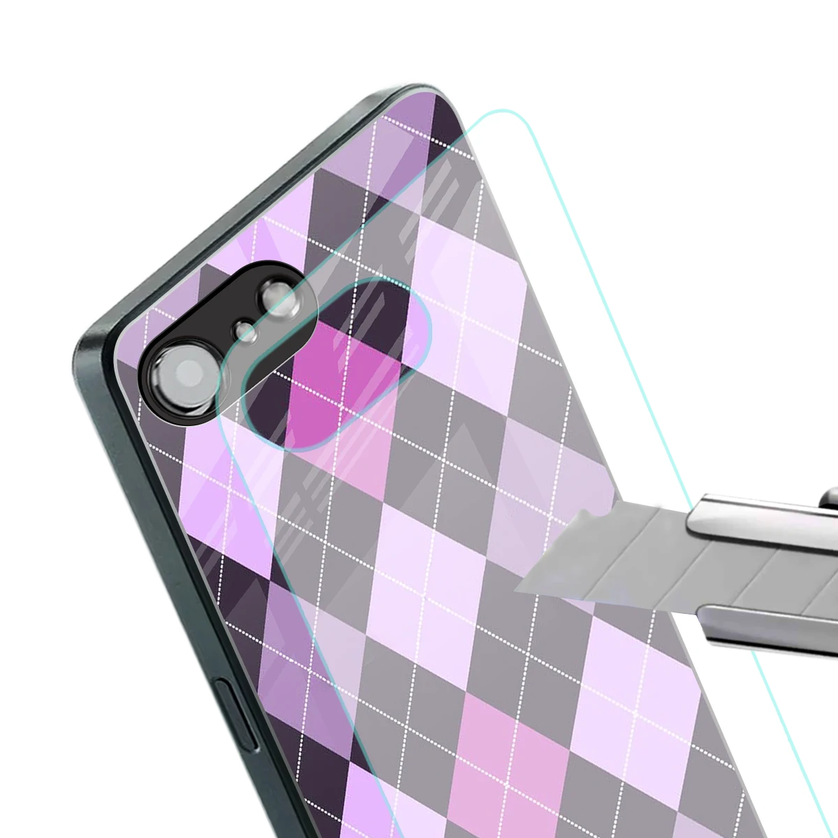 Argyle Purple stylish phone case for iphone 16e | glossy glass and slim fit