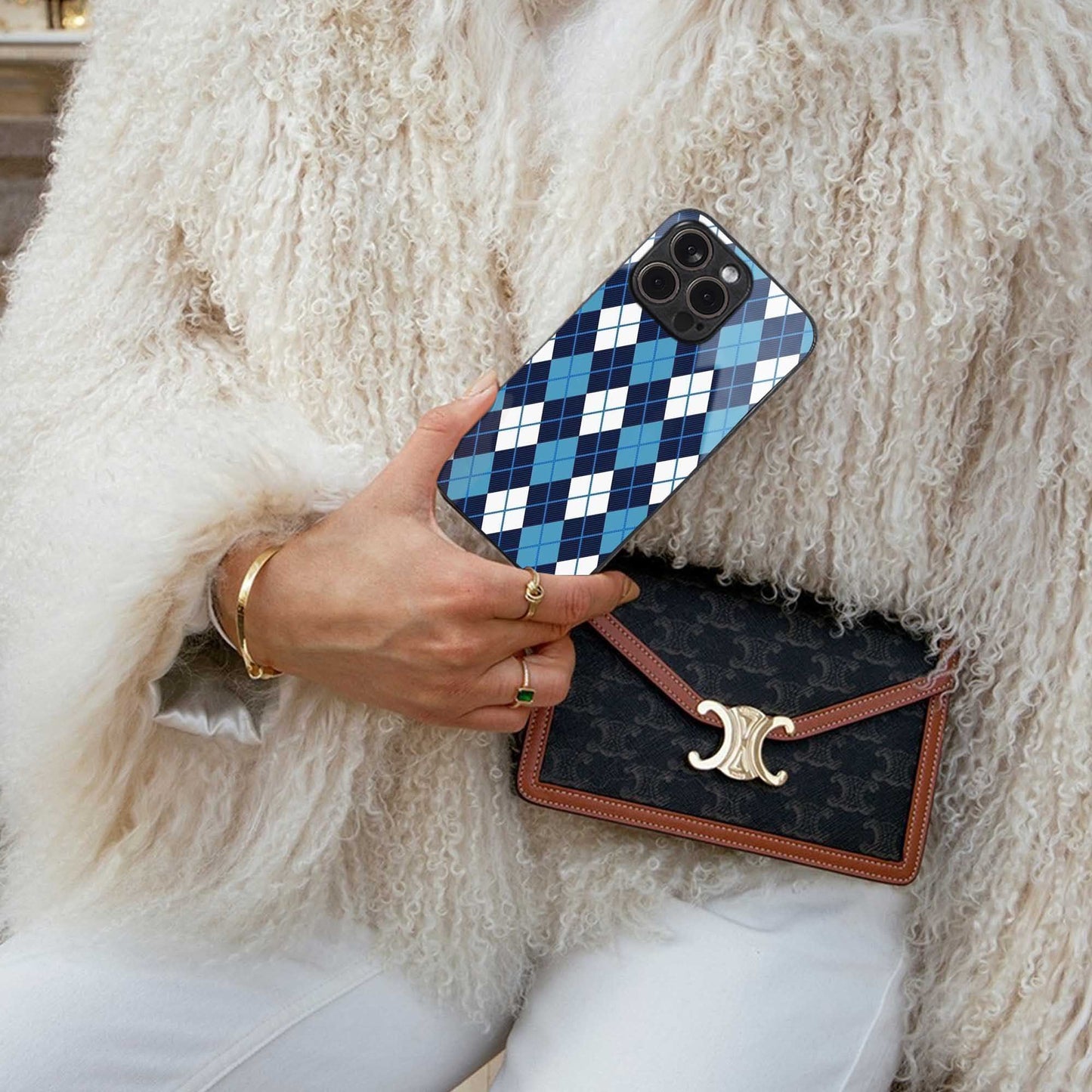 Argyle Blue luxury glass phone case for iPhone 16 | scratch and drop resistant