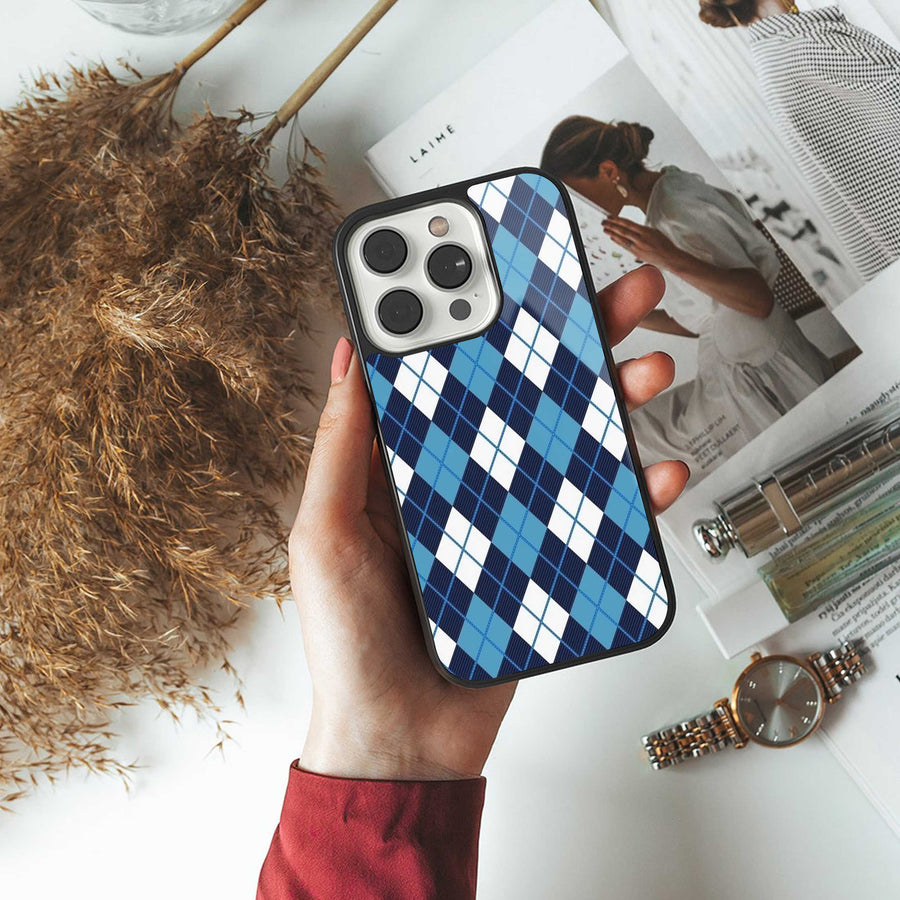 Argyle Blue Phone Case for Samsung Galaxy S23 Plus | Glass Case