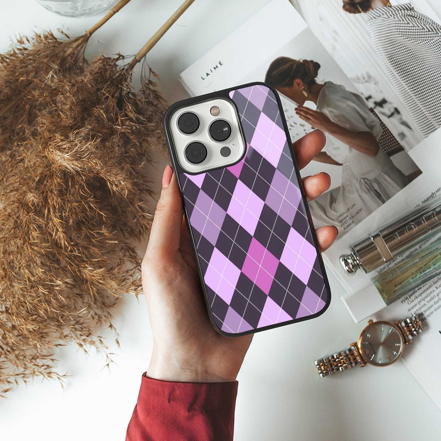 Argyle Purple Phone Case for Iphone 16 | Glass Case