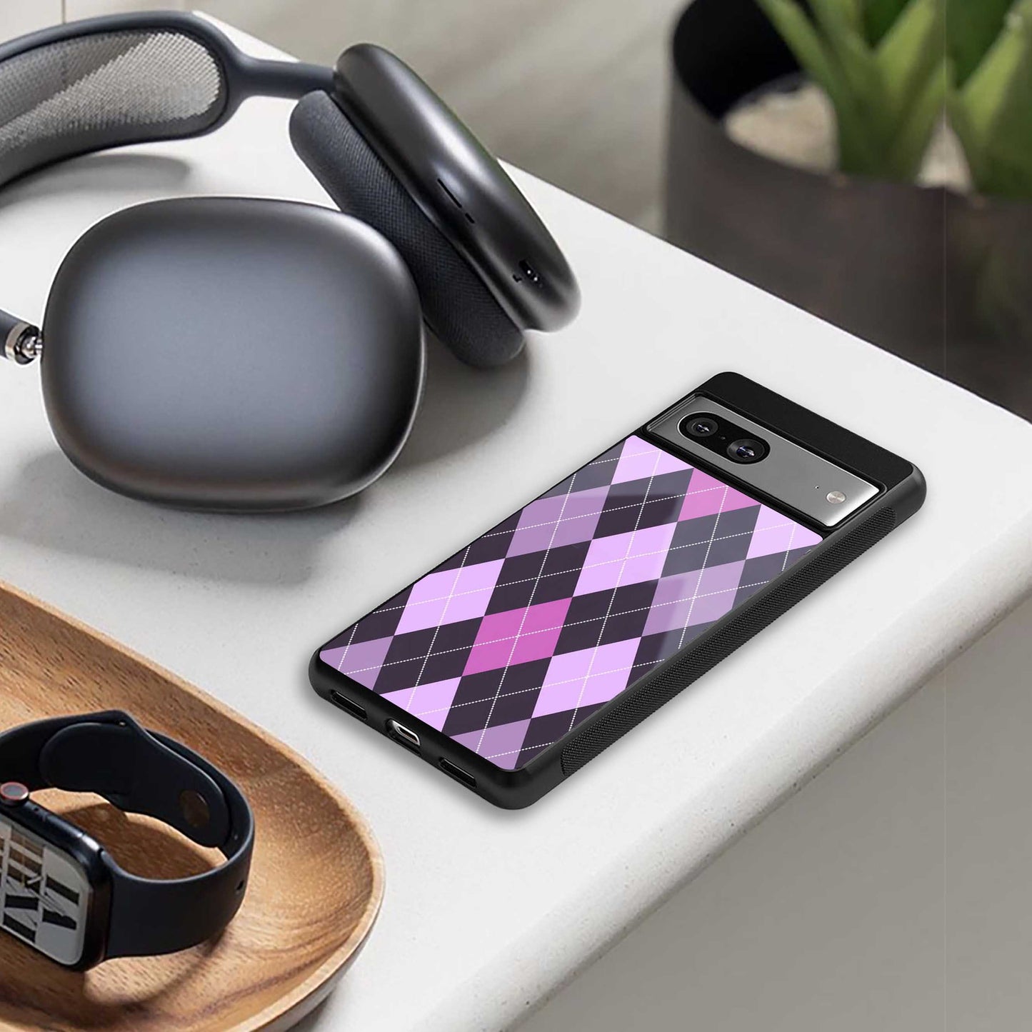 Argyle Purple Phone Case for Iphone 16 | Glass Case
