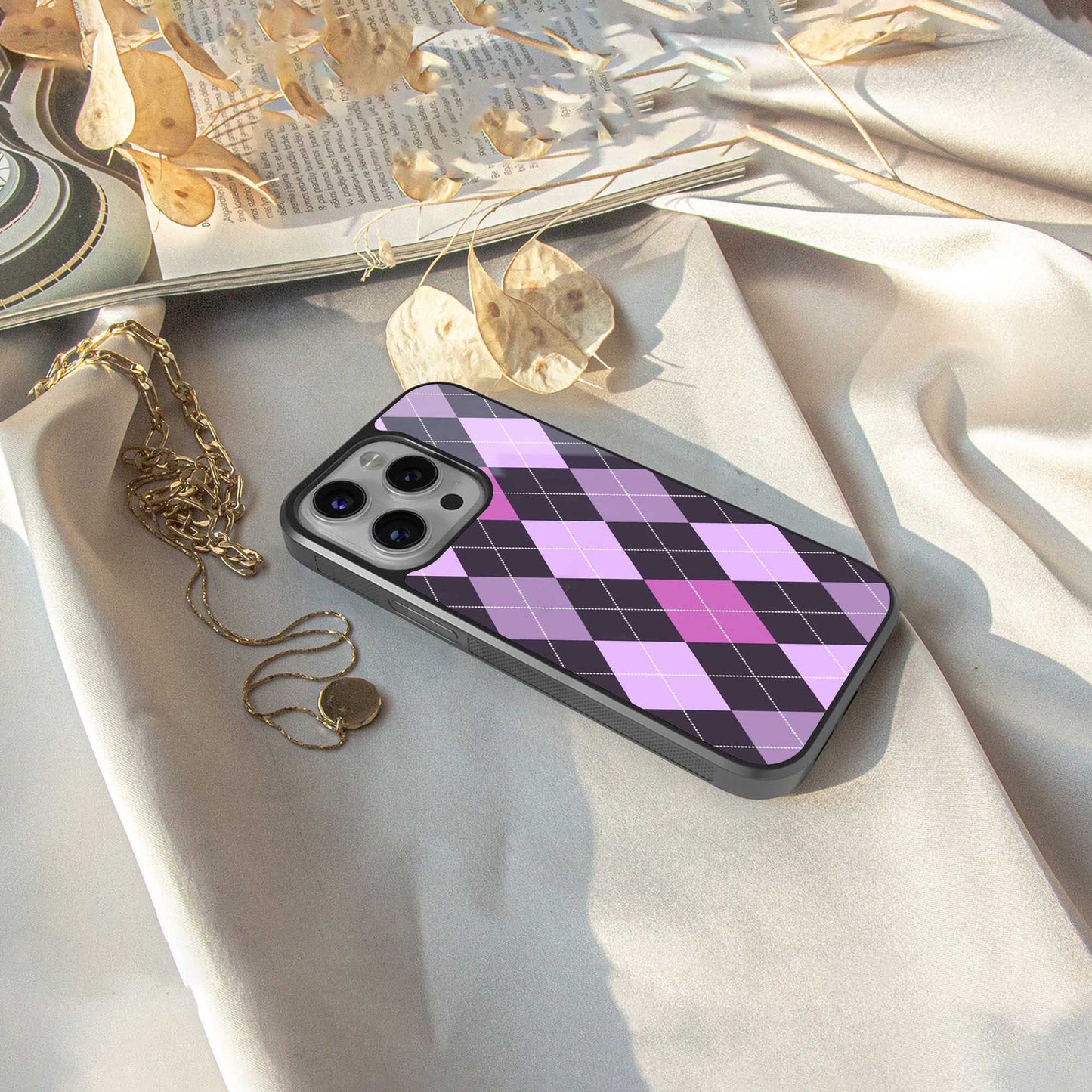 Argyle Purple Phone Case for Iphone 16 | Glass Case