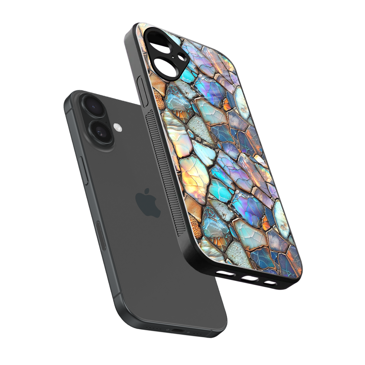 Azure Stone sleek iPhone 16 cover with tempered glass back and TPU edges