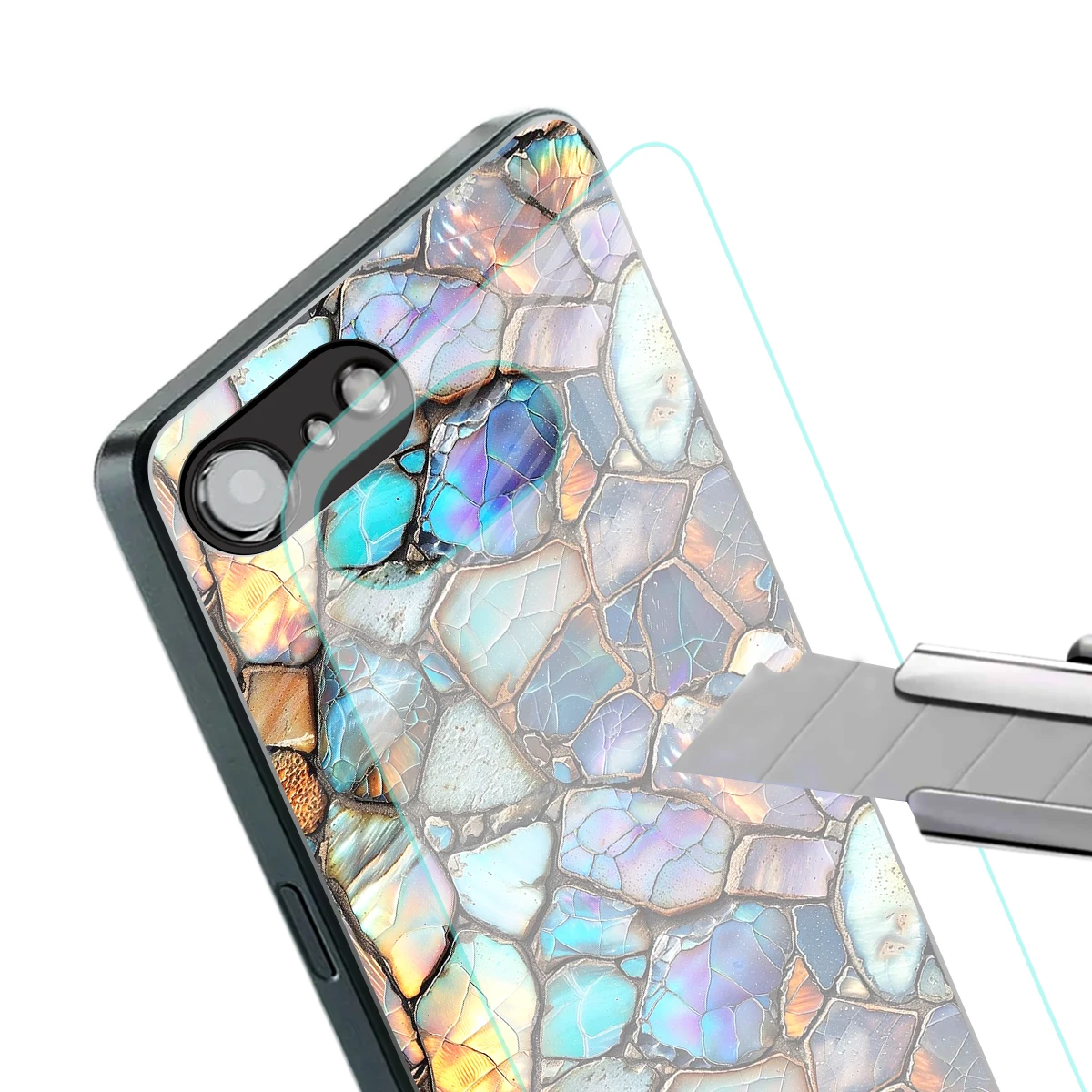 Azure Stone stylish phone case for iphone 16e | glossy glass and slim fit