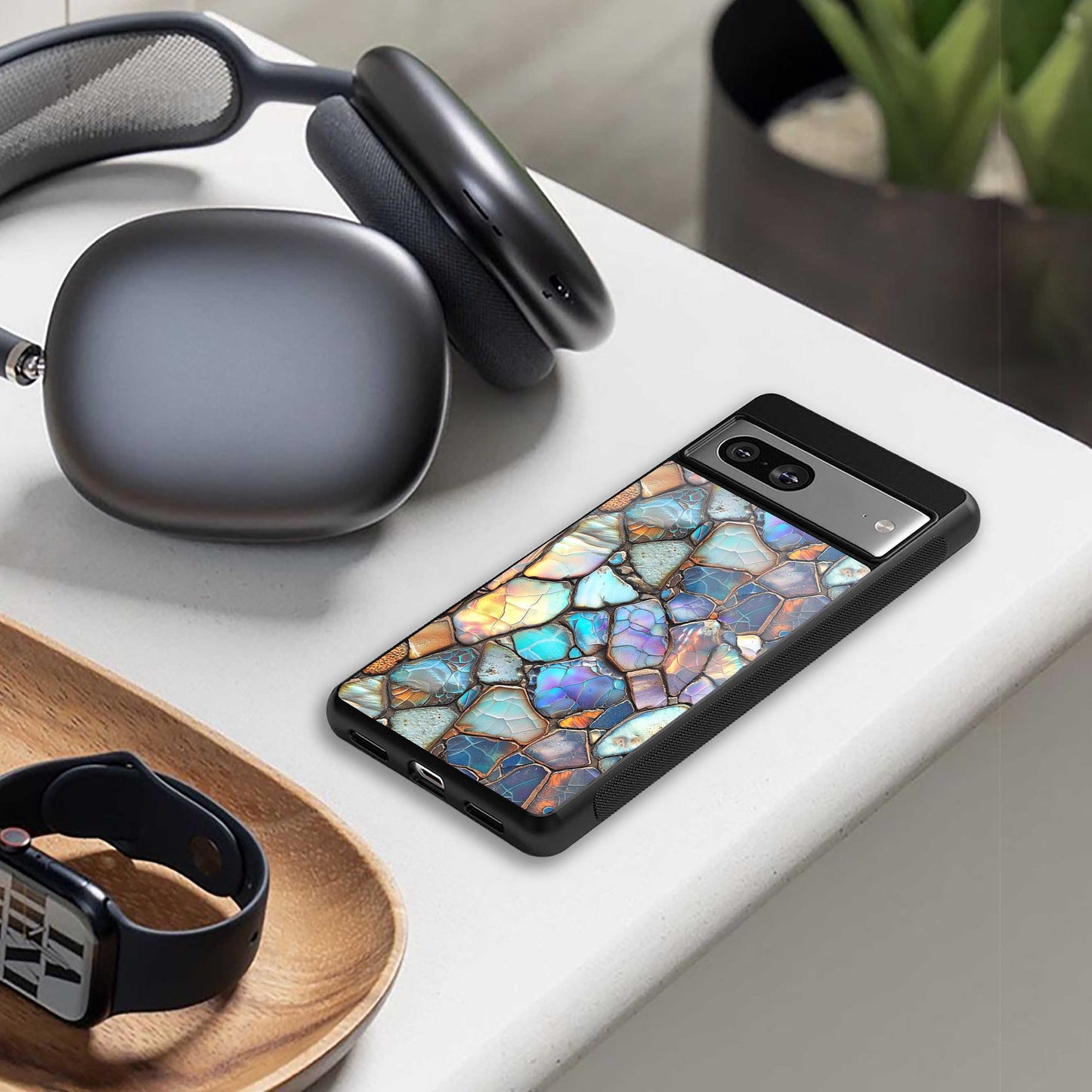 Azure Stone designer iPhone 16 phone cover | glossy finish with glass back