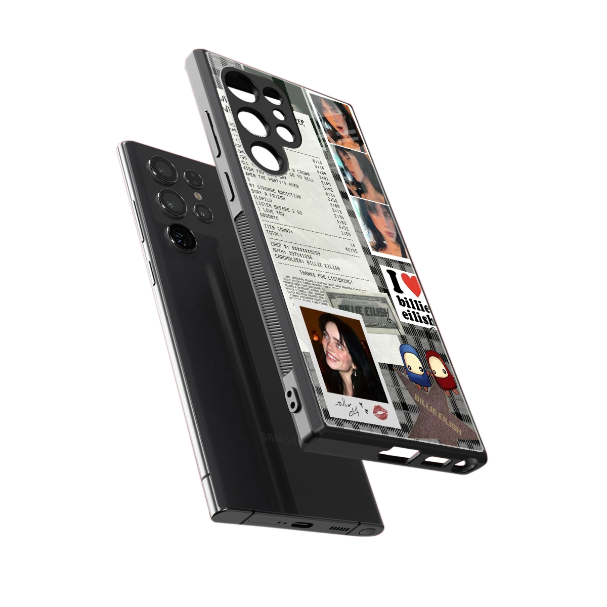Billie Eilish sleek samsung galaxy s24 ultra cover with tempered glass back and TPU edges