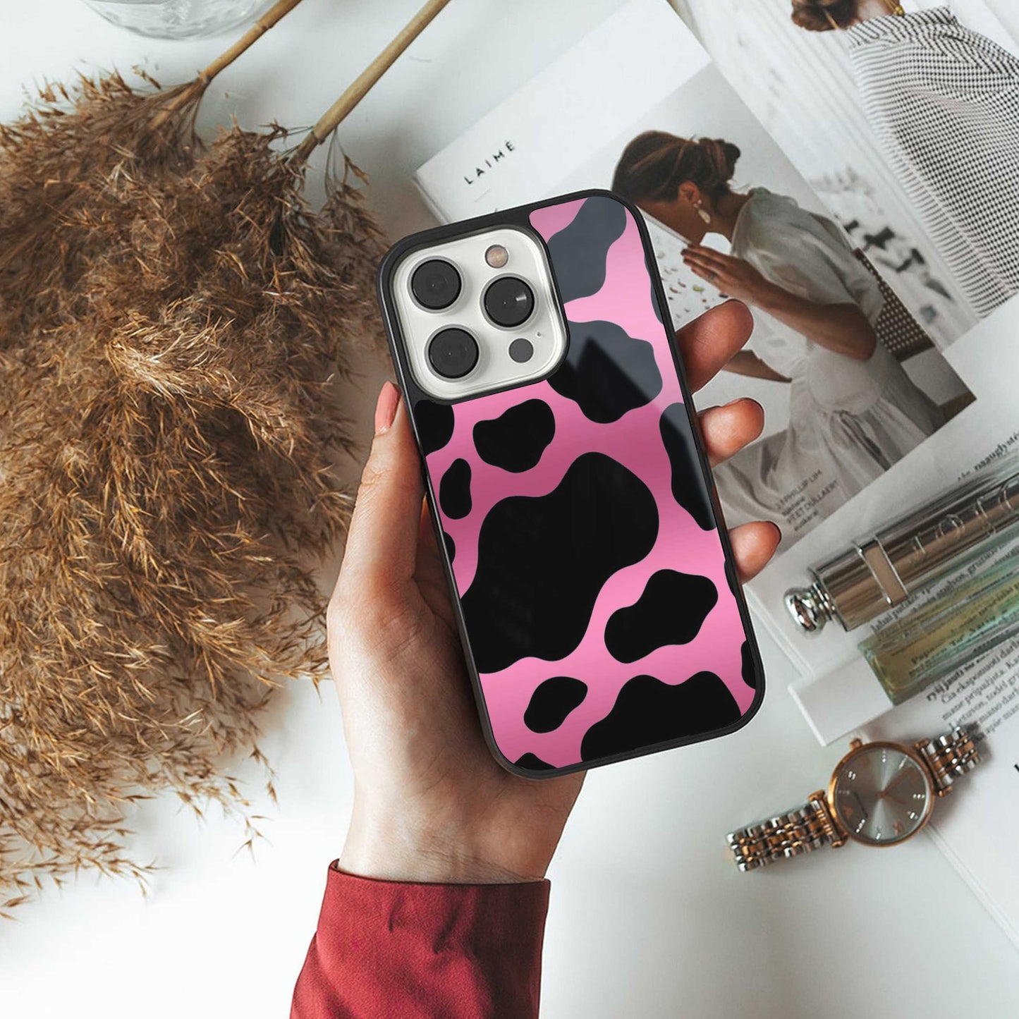 Black Pink Swirl Phone Case for Iphone 16 | Glass Case