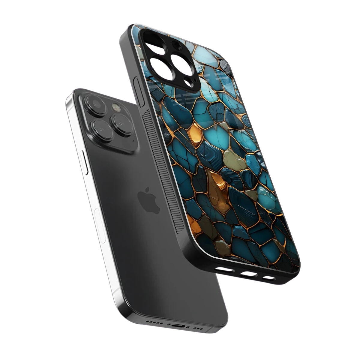 Blue Mirage sleek iphone 15 pro max cover with tempered glass back and TPU edges