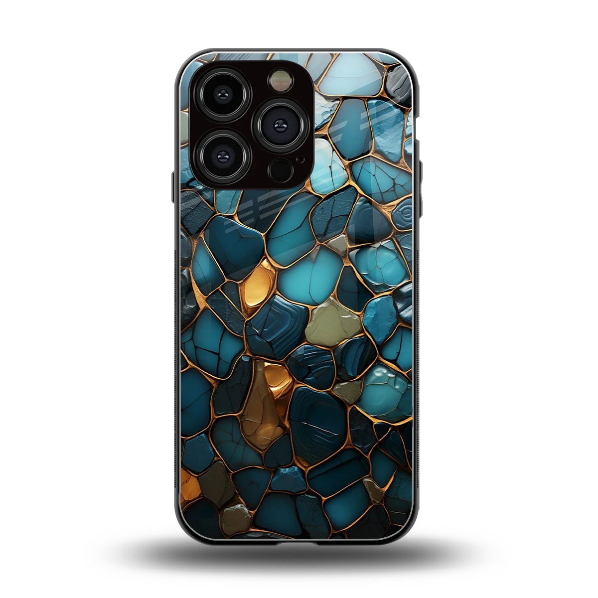 Blue Mirage back phone cover | glass case for iphone 16 pro