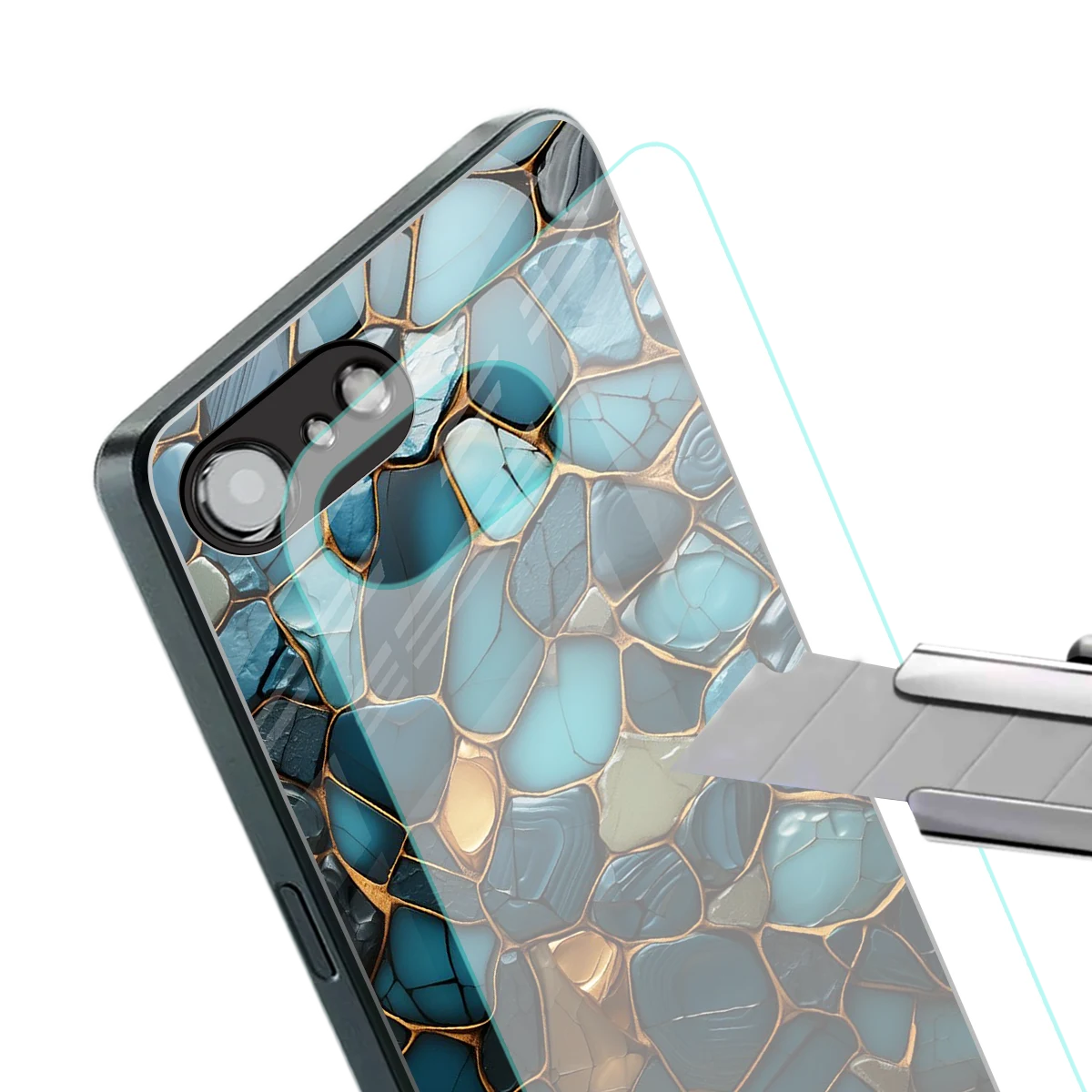 Blue Mirage stylish phone case for iphone 16e | glossy glass and slim fit