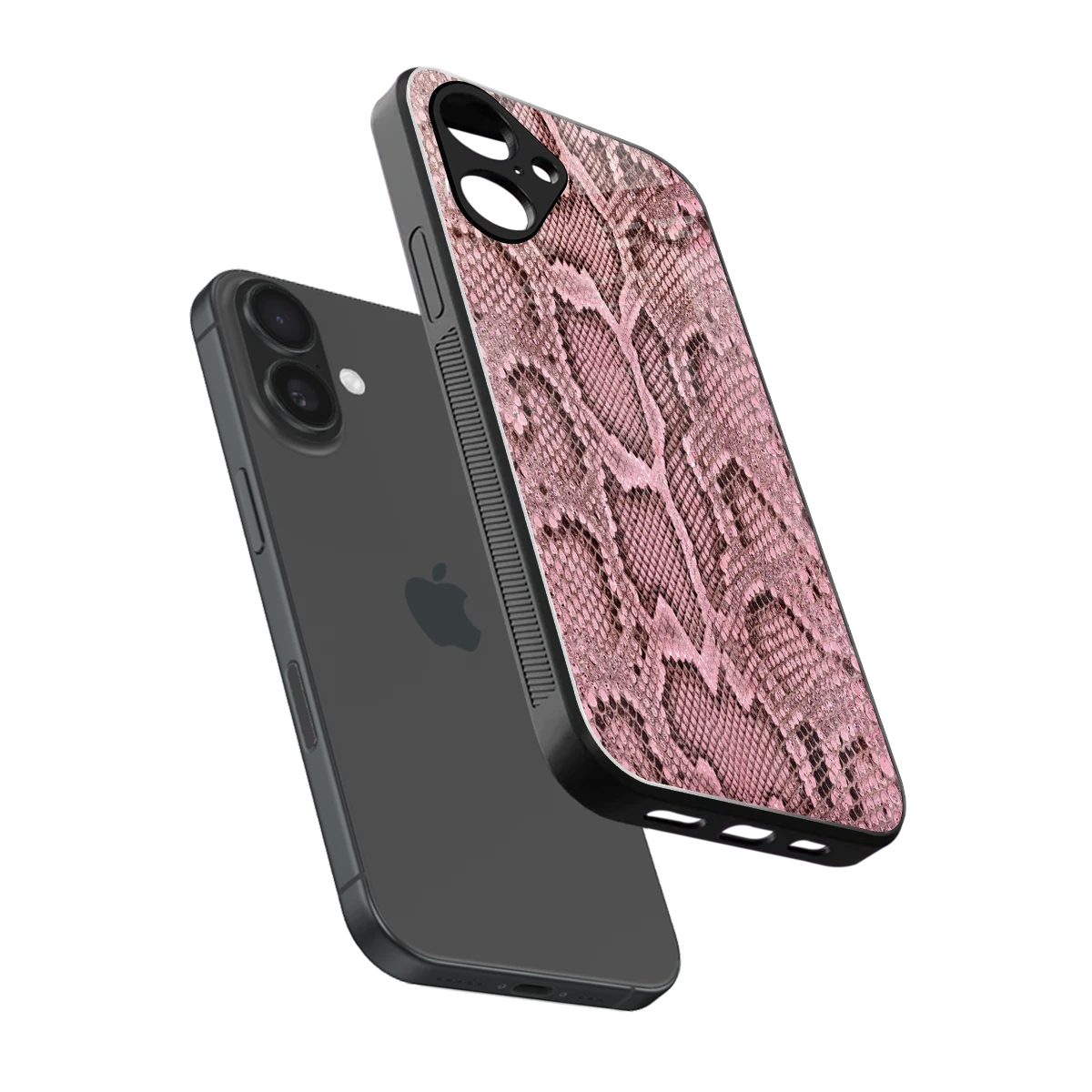 Blush Snake sleek iPhone 16 cover with tempered glass back and TPU edges