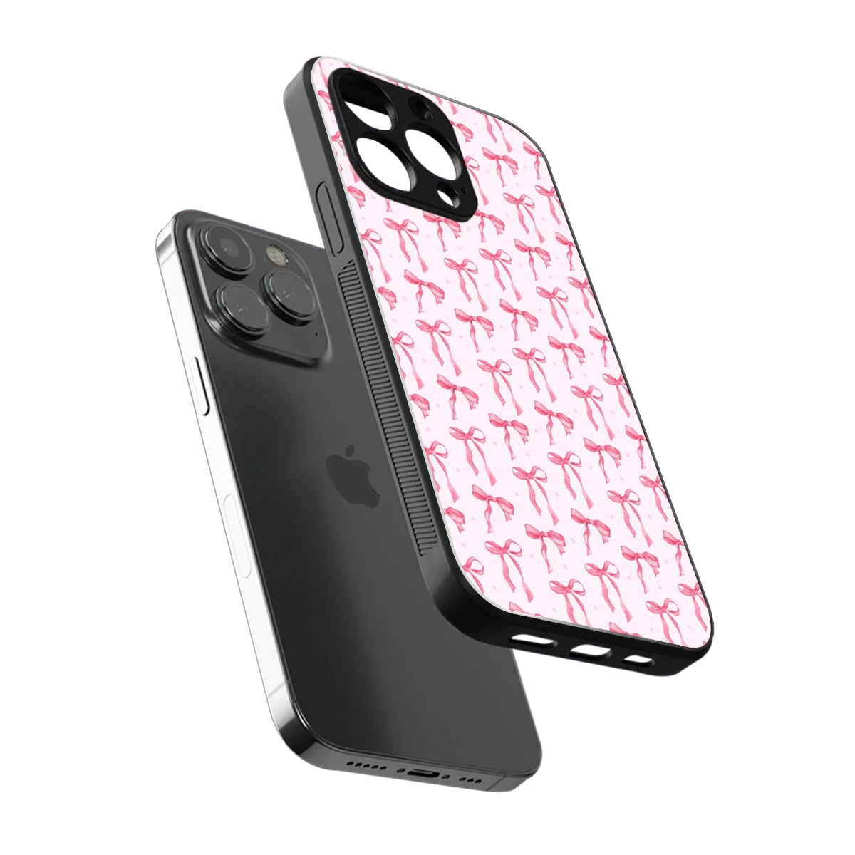 Bow Pink sleek iphone 15 pro max cover with tempered glass back and TPU edges