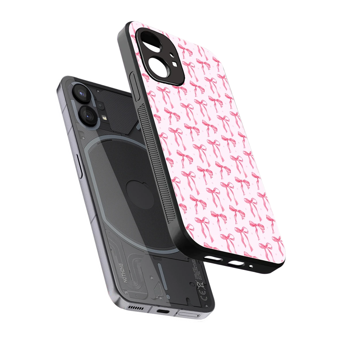 Bow Pink sleek nothing phone 1 cover with tempered glass back and TPU edges